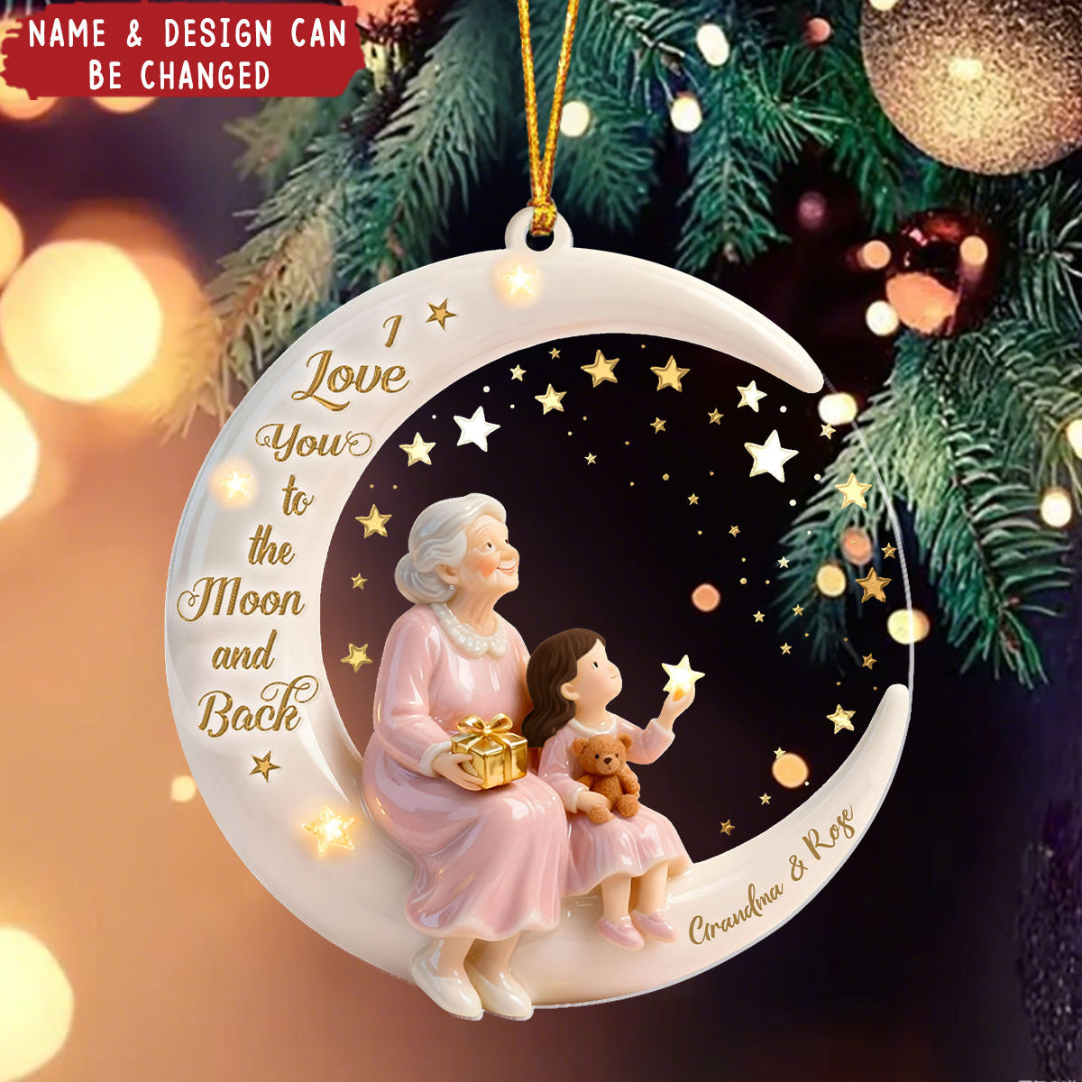 Personalized Nana and Grandchild Moon Ornament with Names - "Love You to the Moon" Christmas Gift For Grandma & kids