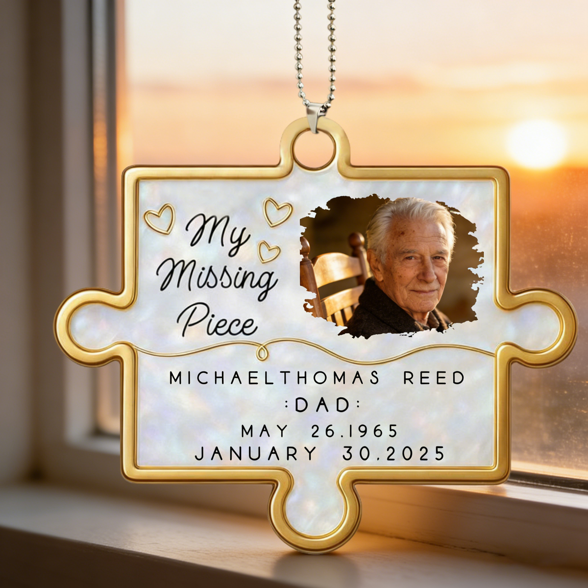 Personalized "Our Missing Piece" Acrylic Car Ornament With Photo & Name & Dates - Heartfelt Sympathy Gift Memorial Keepsake For Loss Of Family