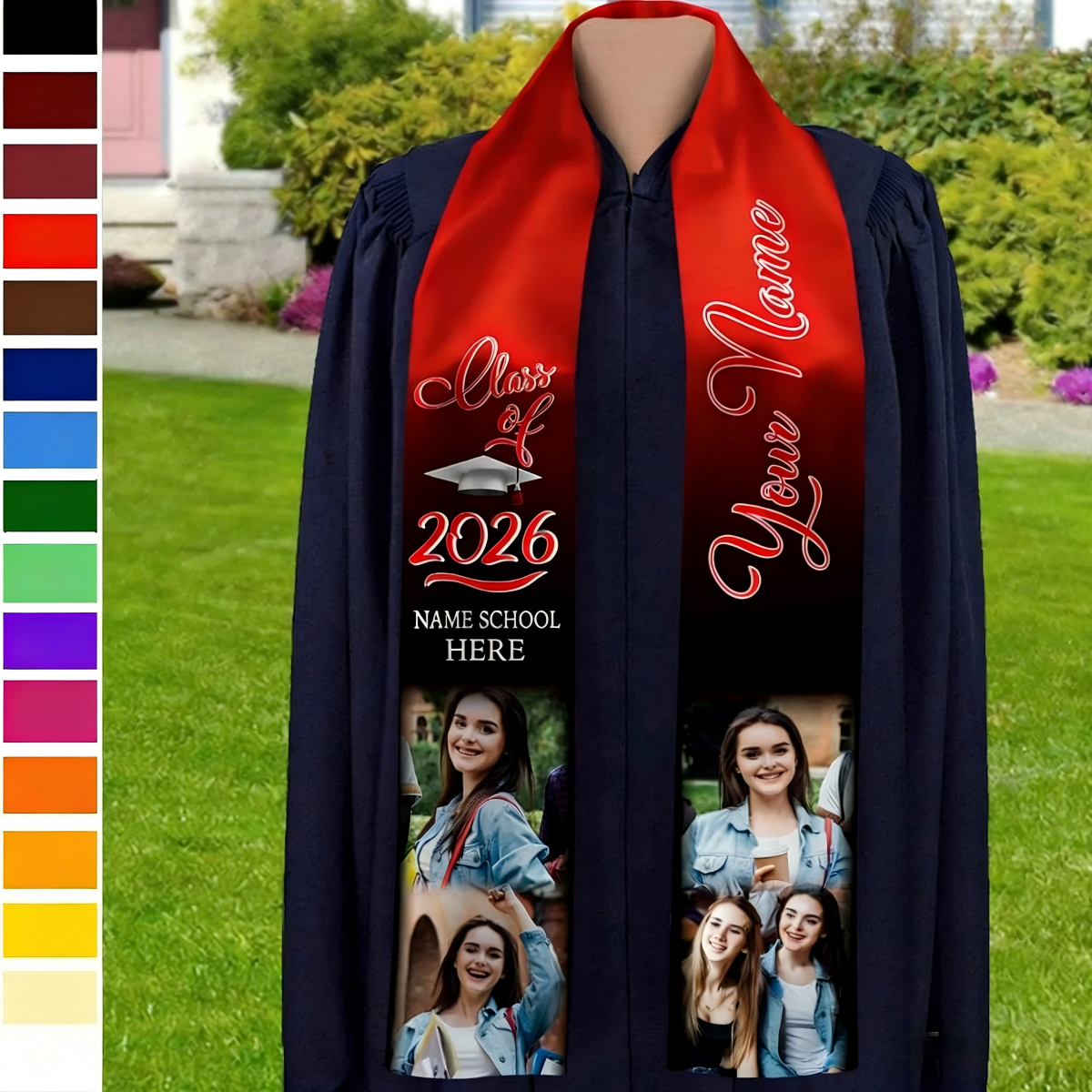 Personalized Class of 2026 Stoles Sash With Name & 2 & 4 Photo | Unique Graduation Senior Gift