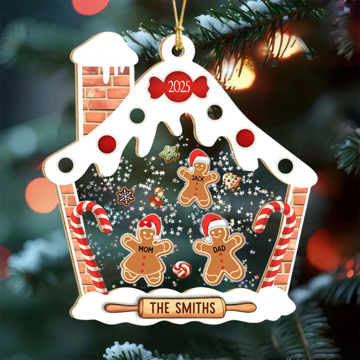 Personalized Gingerbread House Family Shaker Ornament Christmas Gift
