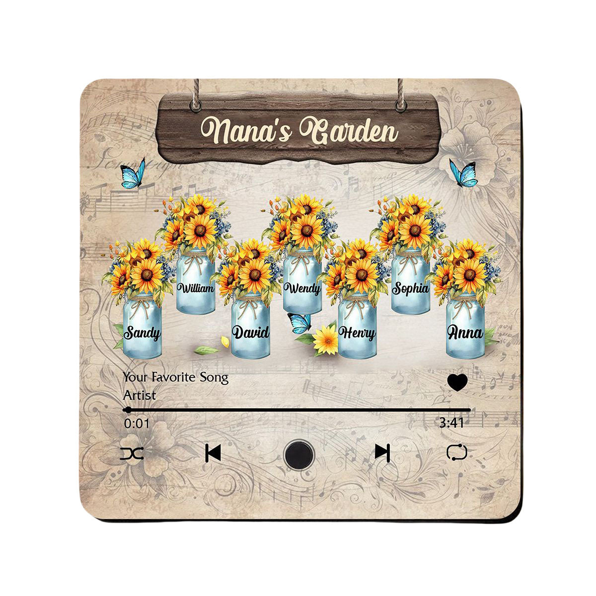 Personalized Grandma's Garden Sunflower Music Fridge Magnet,Mother's Day Gift