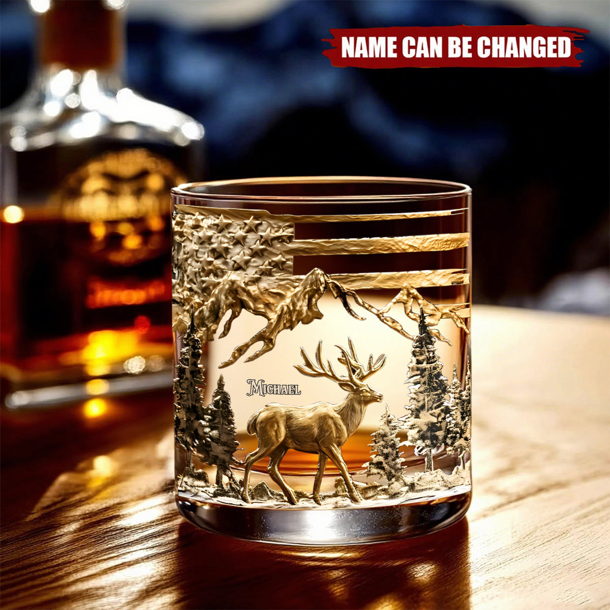 Personalized Deer & Forest Whiskey Glass With Name Unique Thoughtful Gift For Dad Husband Friend