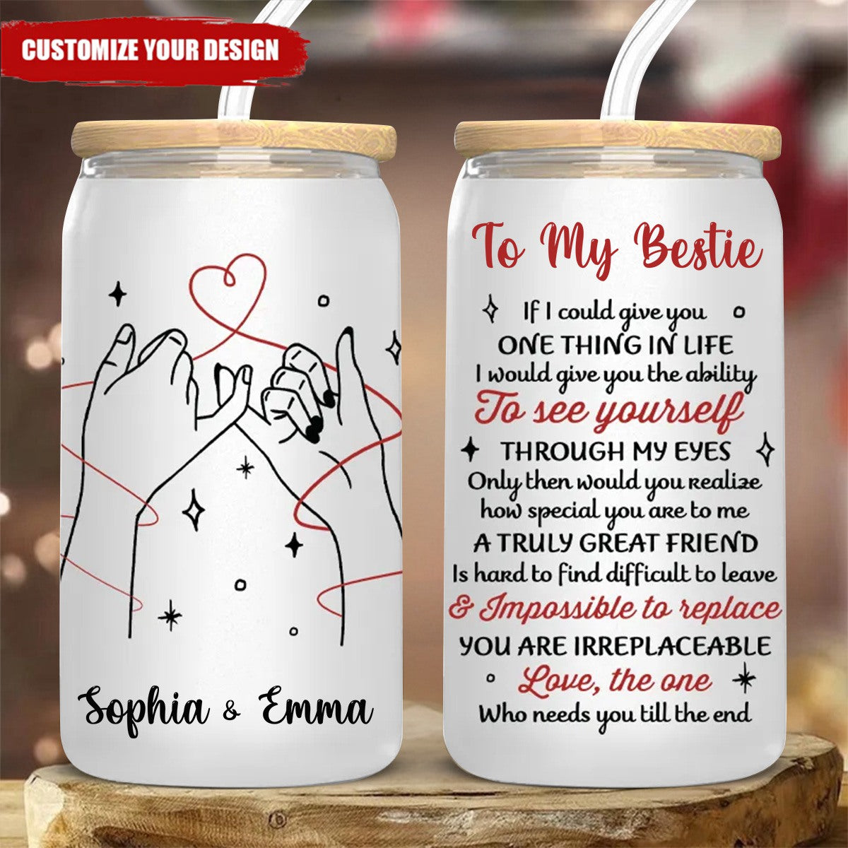 A Truly Great Friend Is Hard To Find - Bestie Personalized Glass Cup, Iced Coffee Cup - Gift For Best Friends, Sisters