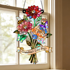 Personalized Grandma's Love Bugs Suncatcher Ornament With 1-8 Names| Mother DayGift For Mom Grandma