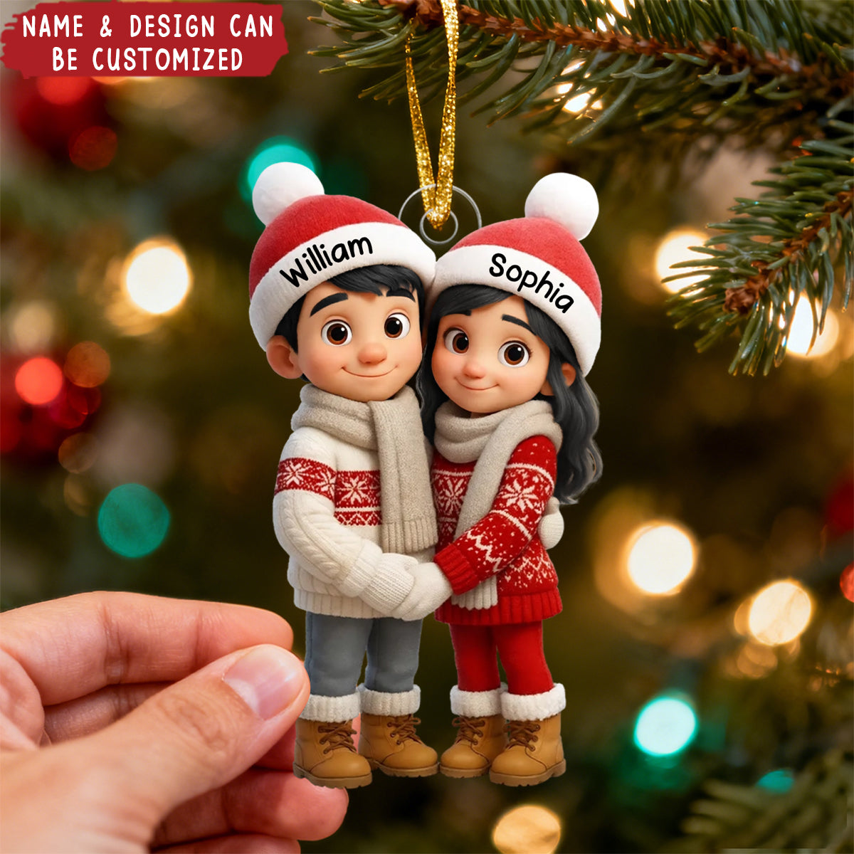 Personalized Cartoon Hug Couple Acrylic Ornament With Names & Design | Hugging Winter Keepsake | Cute Anniversary Christmas Gift For Couple