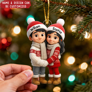 Personalized Cartoon Hug Couple Acrylic Ornament With Names & Design | Hugging Winter Keepsake | Cute Anniversary Christmas Gift For Couple