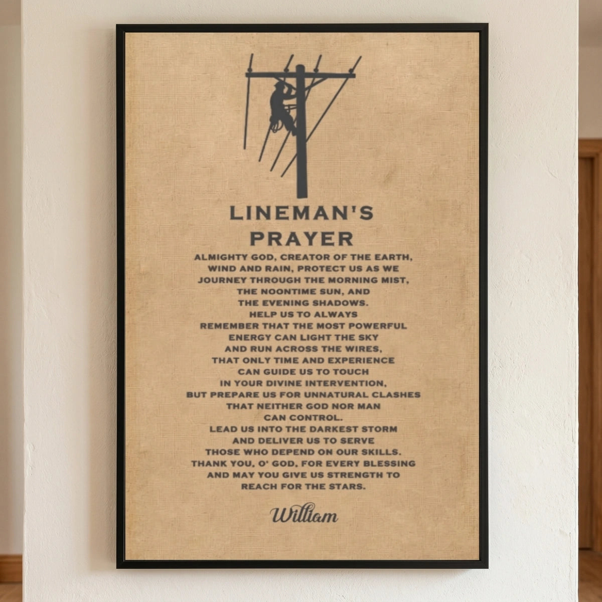 Personalized Lineman's Prayer Canvas Poster | Custom Name Powerline Worker Gift