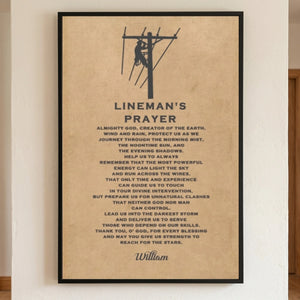 Personalized Lineman's Prayer Canvas Poster | Custom Name Powerline Worker Gift