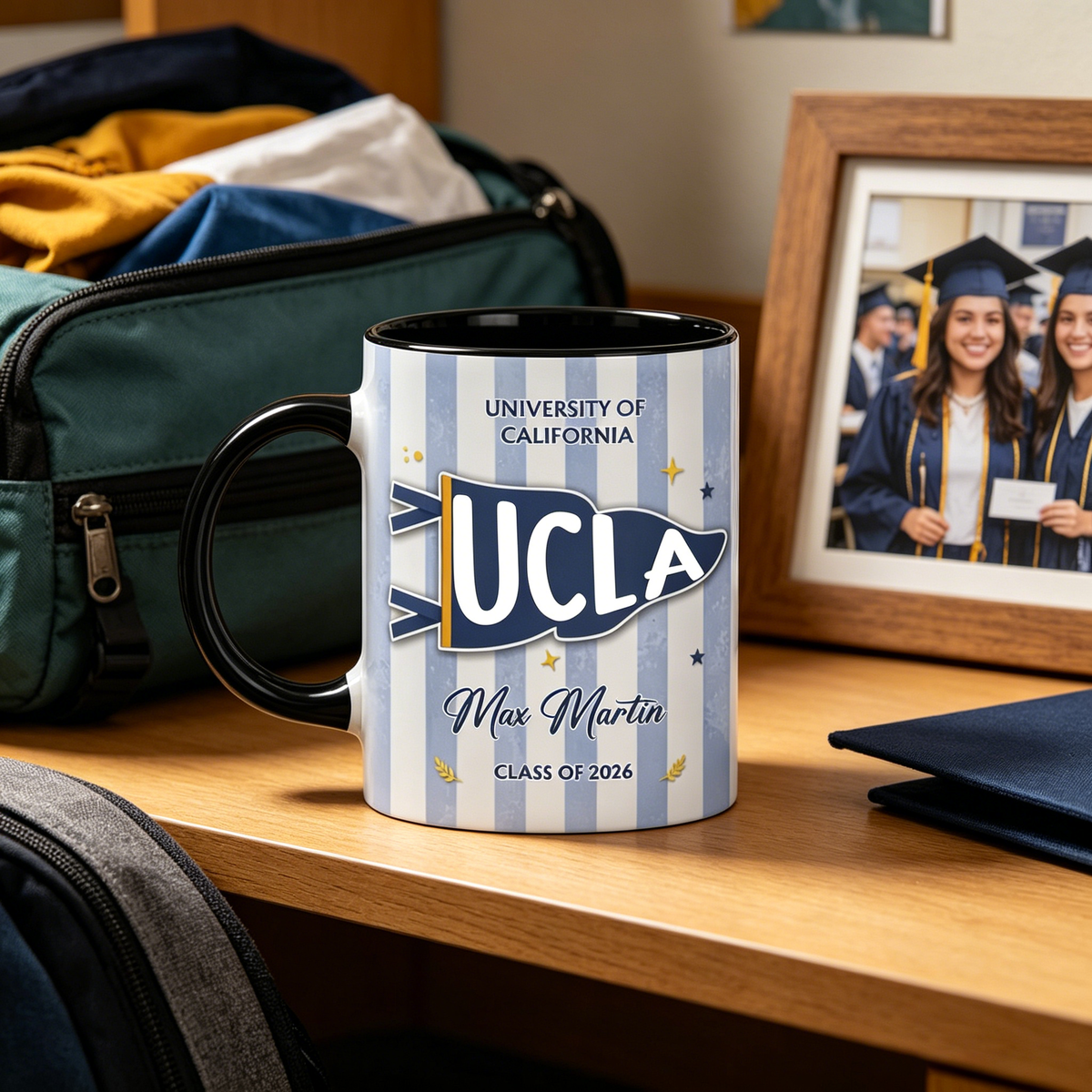 Two-Tone Strip Mug With Name & Class Of 2026 - Personalized College Graduation Gift For Her & Him