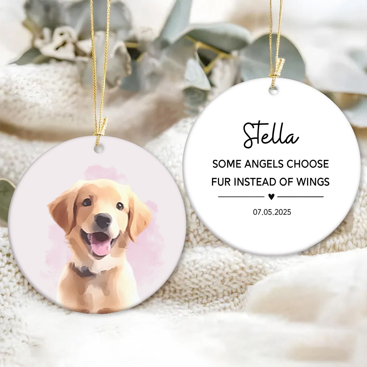 Custom Watercolor Pet Portrait Ornament - Personalized Name & Design | Perfect Birthday Gift For Any Dog & Cat Lover