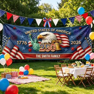 Personalized America 250th Anniversary Outdoor Banner With Family Name | Commemorative Gift
