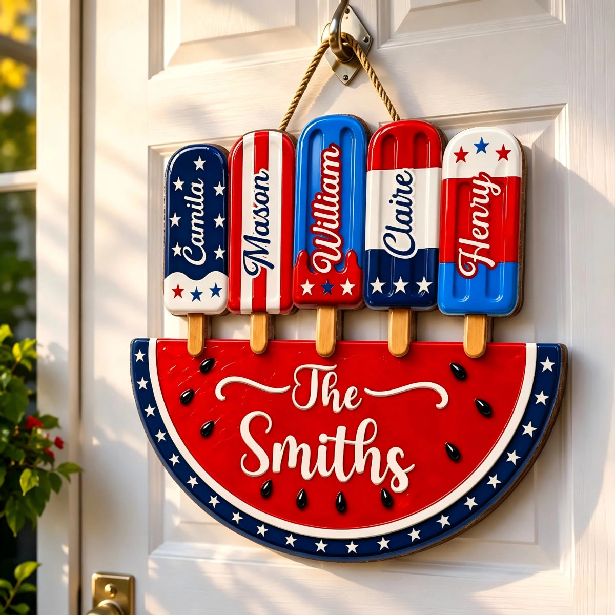 Personalized Patriotic Watermelon Wooden Sign With 1-6 Names -  4th Of July Family Summer Decor