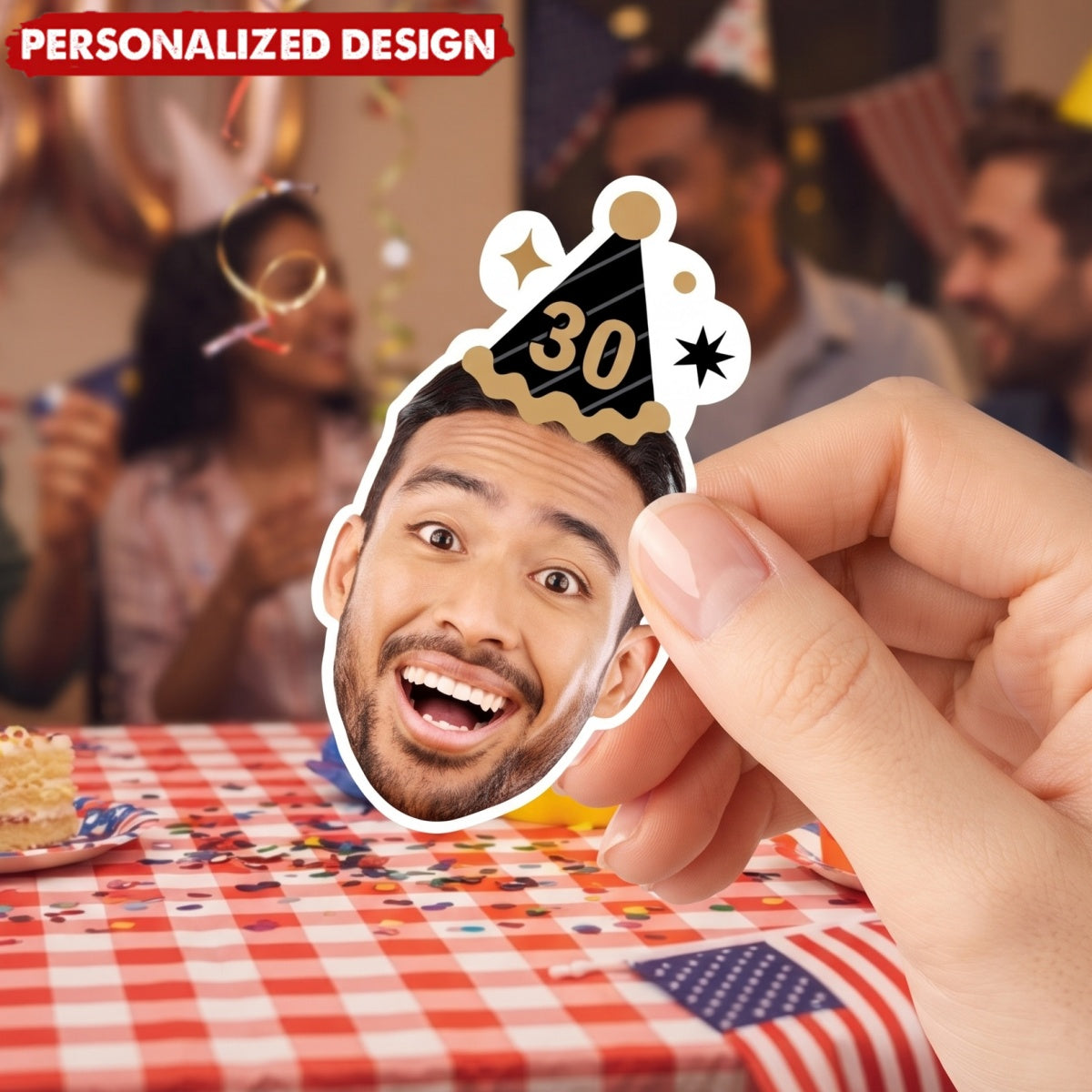 Custom Fun Face Temporary Tattoos With Party Hat & Age - Birthday Party Favors & Gag Gift For Adults