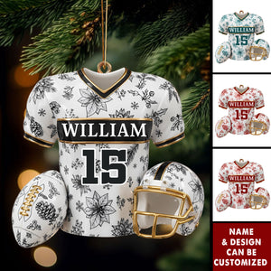 Personalized Toile-Style Football Jersey & Helmet Ornament With Name & Number - Christmas Decor Birthday Gift For Football Players & Fan