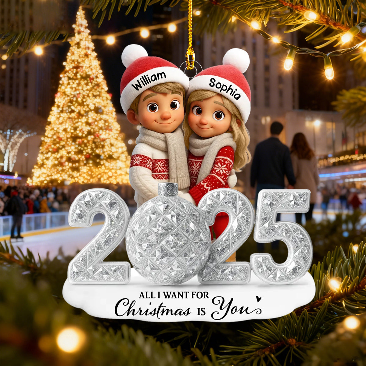 Personalized Christmas Couple 3D Crystal Effect Ornament With Icon and Names Romantic Christmas Wish Gift For Couple