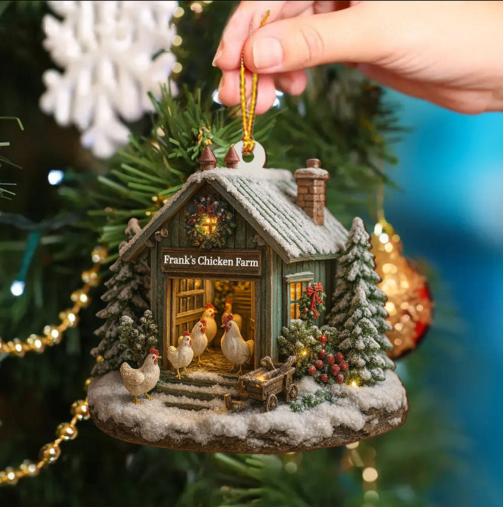 Personalized Chicken Farm Christmas Ornament - Custom Farm Name Wooden Decor | Heartwarming Gift For Farmers And Farm Families
