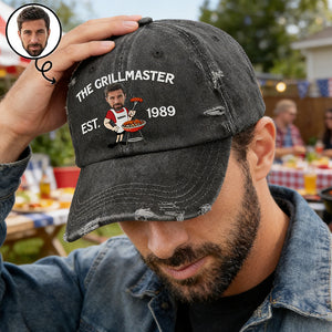 Personalized BBQ Vintage Distressed Cap With Face & Name - Father's Day Gift For Dad & Husband