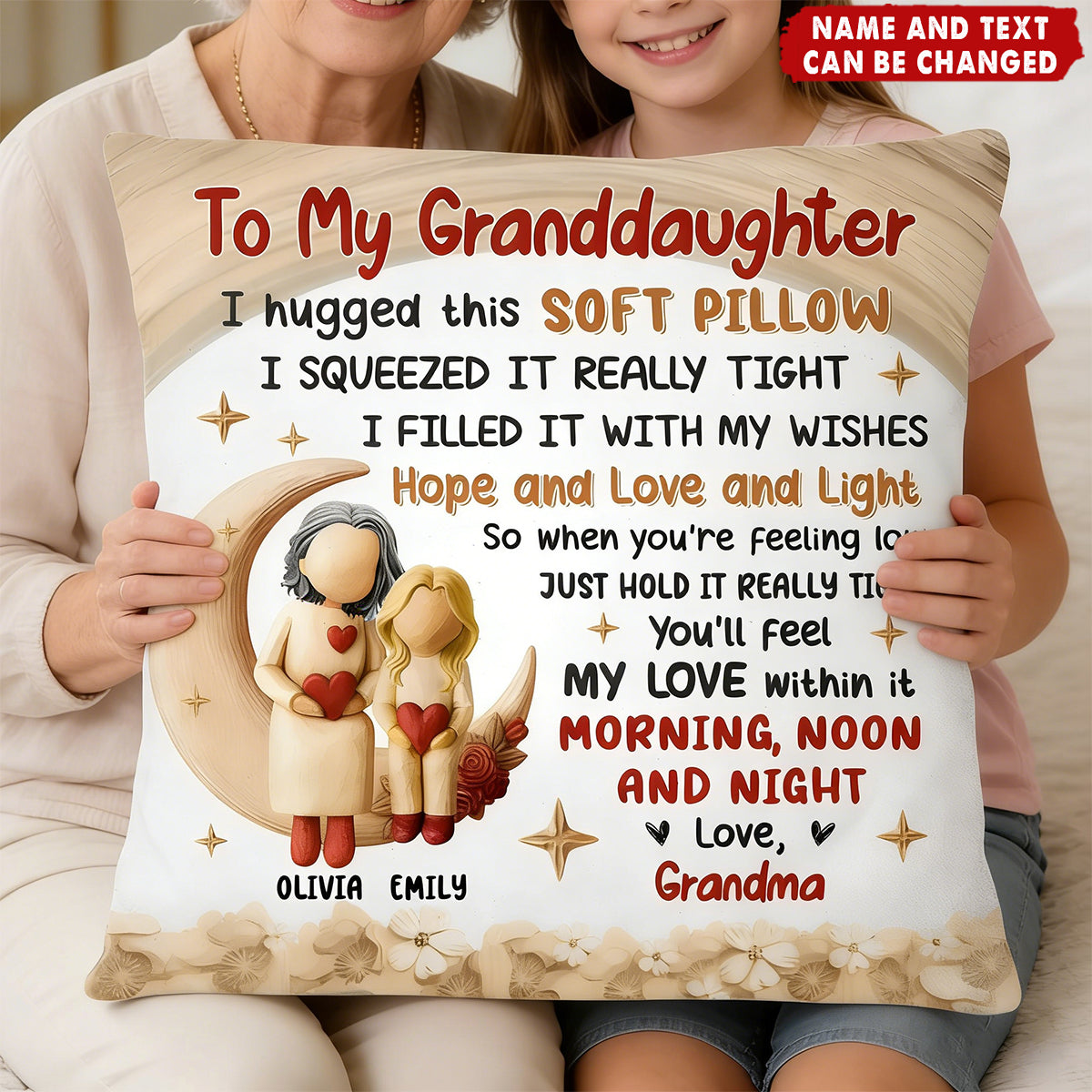 Personalized Grandmother To Grandchildren Soft Hugging Pillow With Names & Text - Heartfelt Birthday Gift For Boy Girl