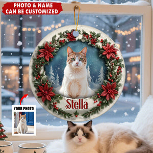 Personalized Pet Memorial Ceramic Ornament With Name & Photo,Custom Christmas Gift For Dog & Cat Lovers