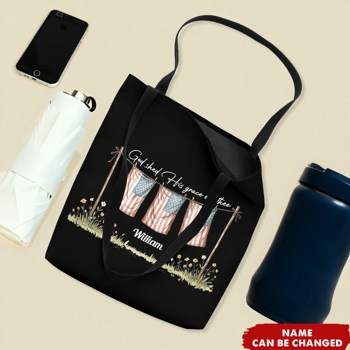 Personalized Tote Bag God Shed His Grace On Thee Independence Day Faith and Freedom Christian