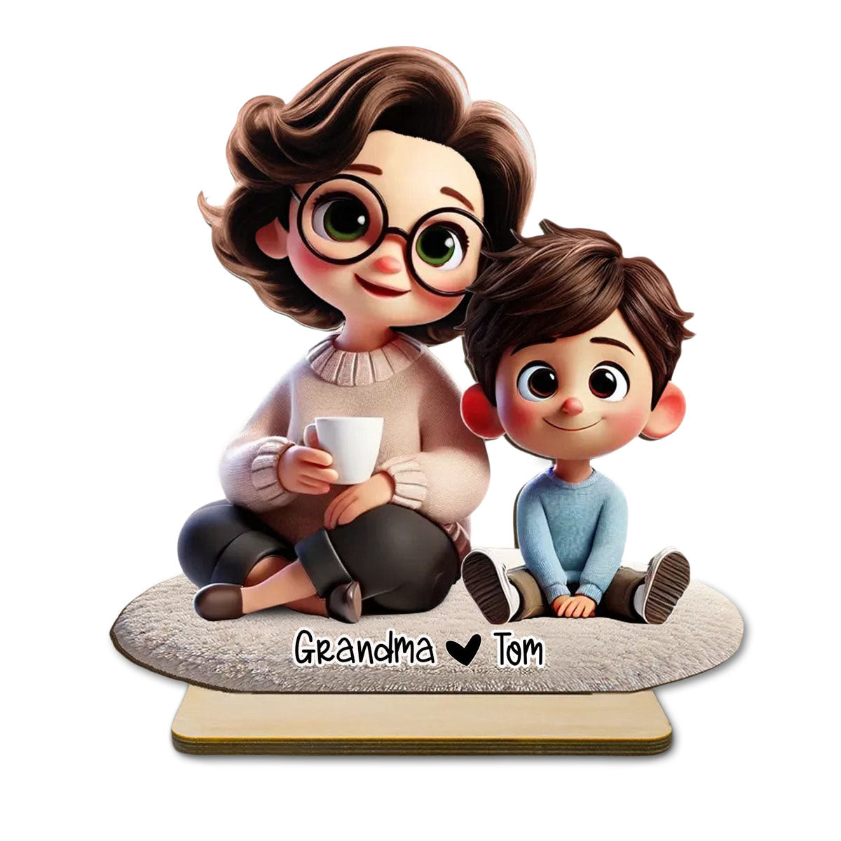 Happy Grandma & Grandkid Personalized Standing Wooden Plaque, Perfect 2025 Mother's Day Gift For Mom, For Grandma