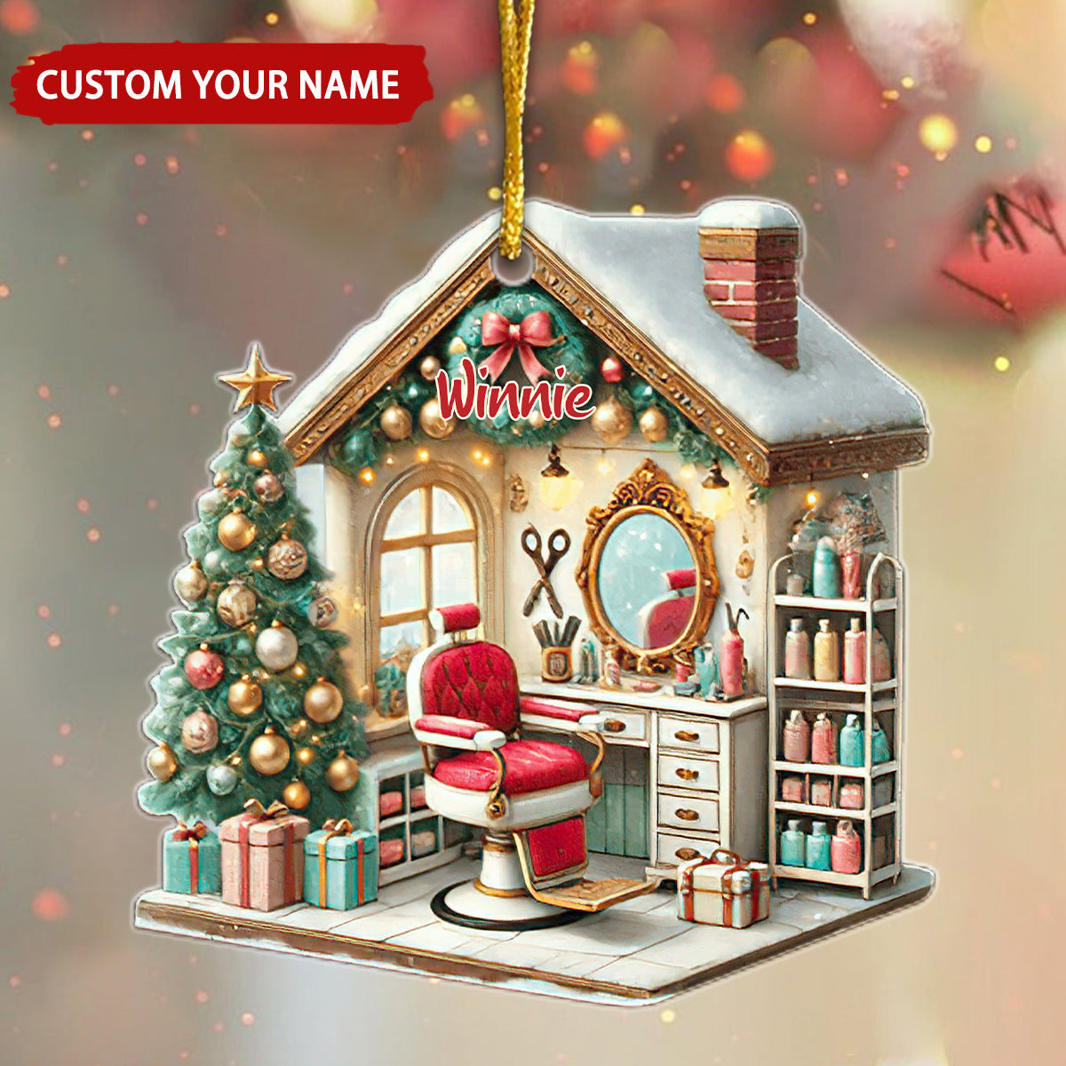 Personalized Hair Salon Christmas Ornament With Name | Exclusive Winter Hairdressing Fairy Tale For Hairdressers Stylists