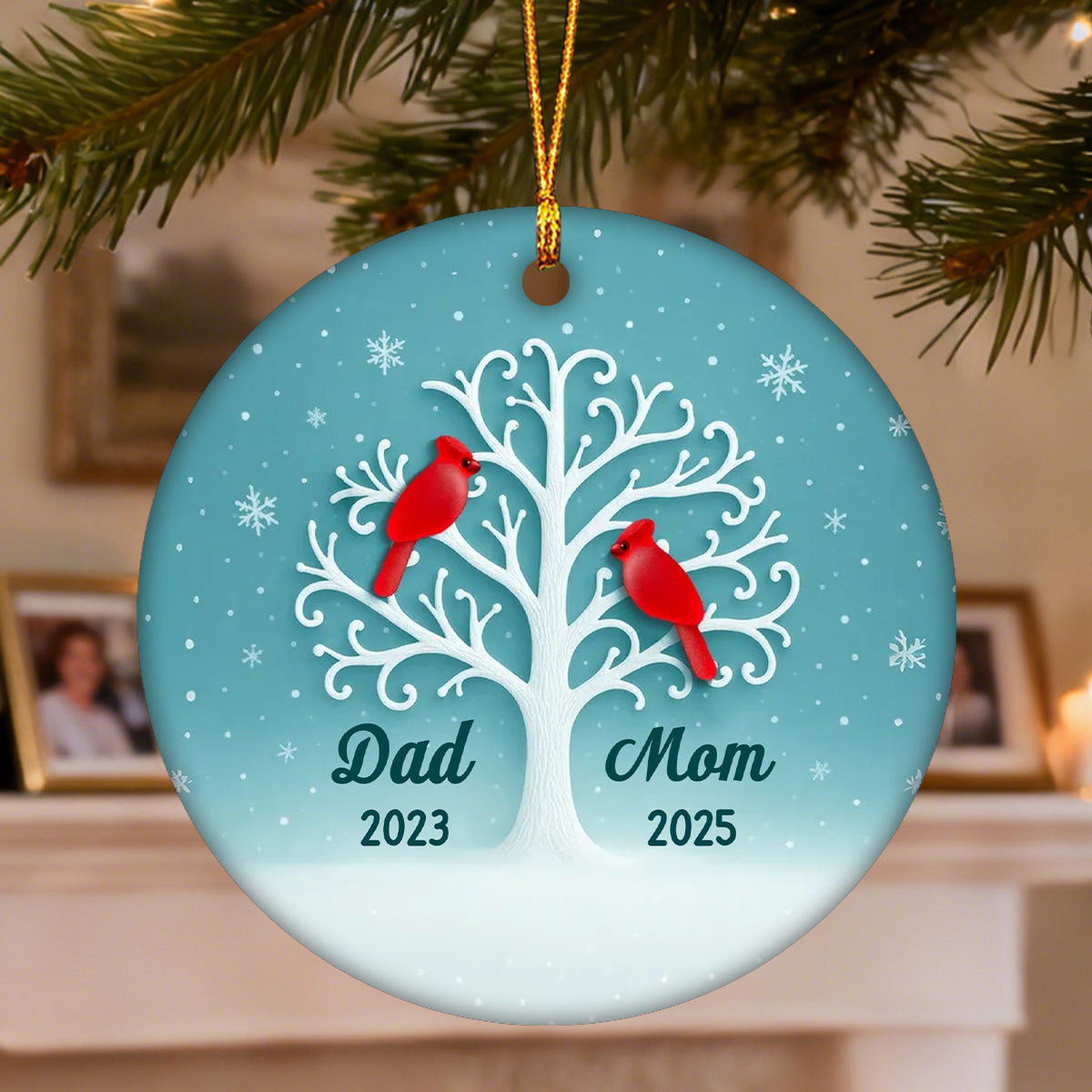 Personalized 3D Sea Glass Effect Cardinal Memorial Tree Ceramic Ornament Thoughtful Memorial Gift For Loss of Loved One