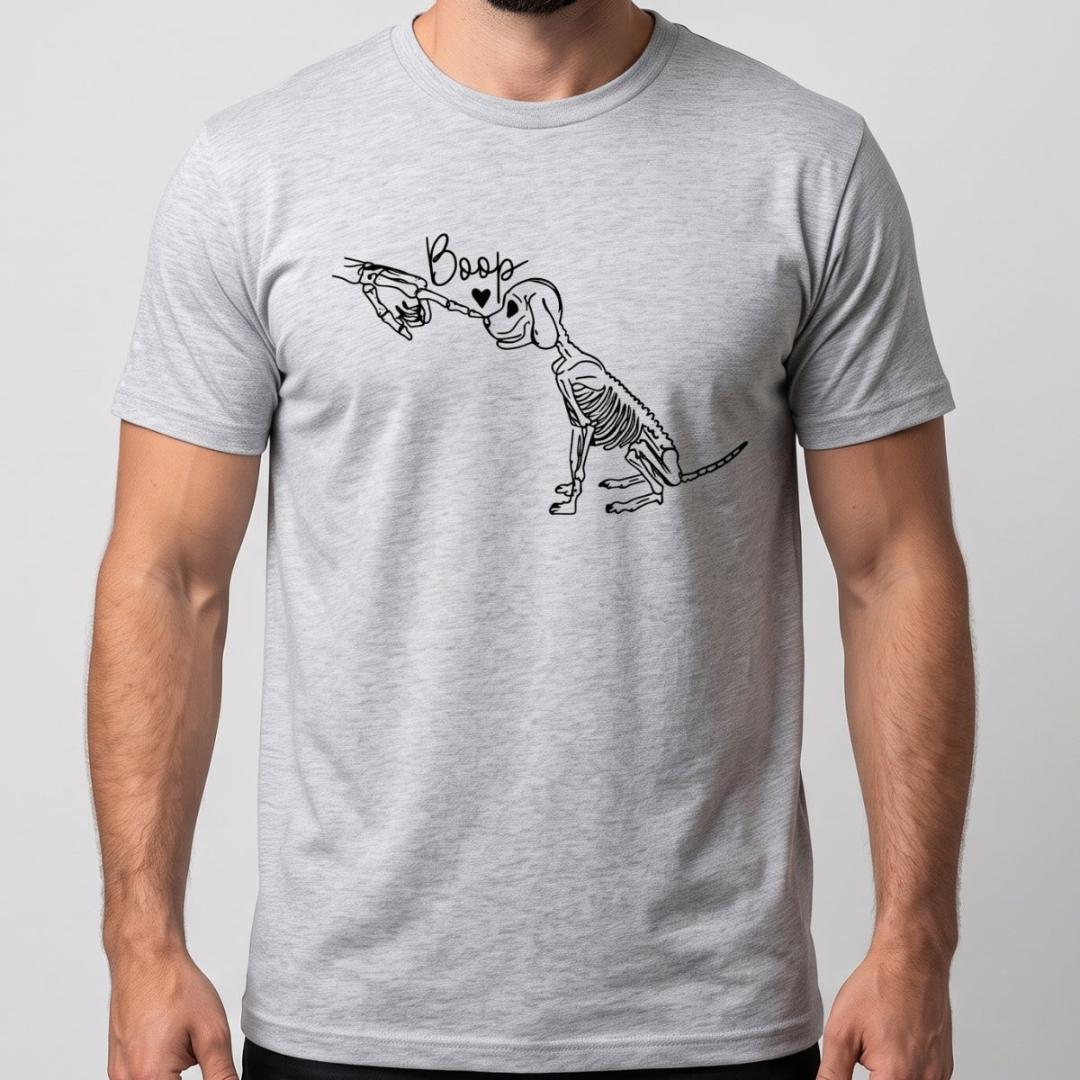 Skeleton Dog Heart T-Shirt With Hand Boop Graphic For Halloween Pet Lover Gift