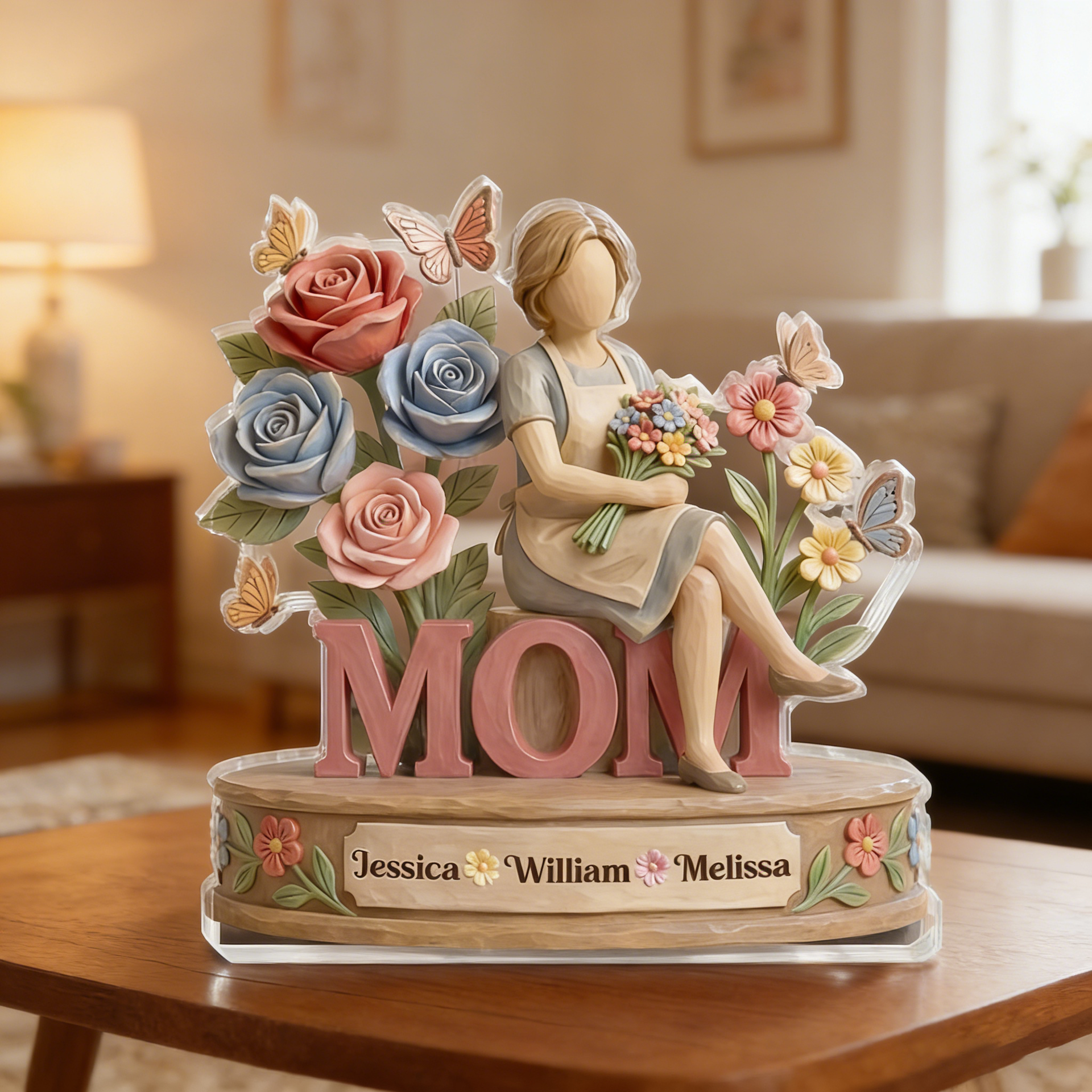 Personalized Floral Garden Style Acrylic Plaque With Kid's Names - Mother's Day Gift For Mom