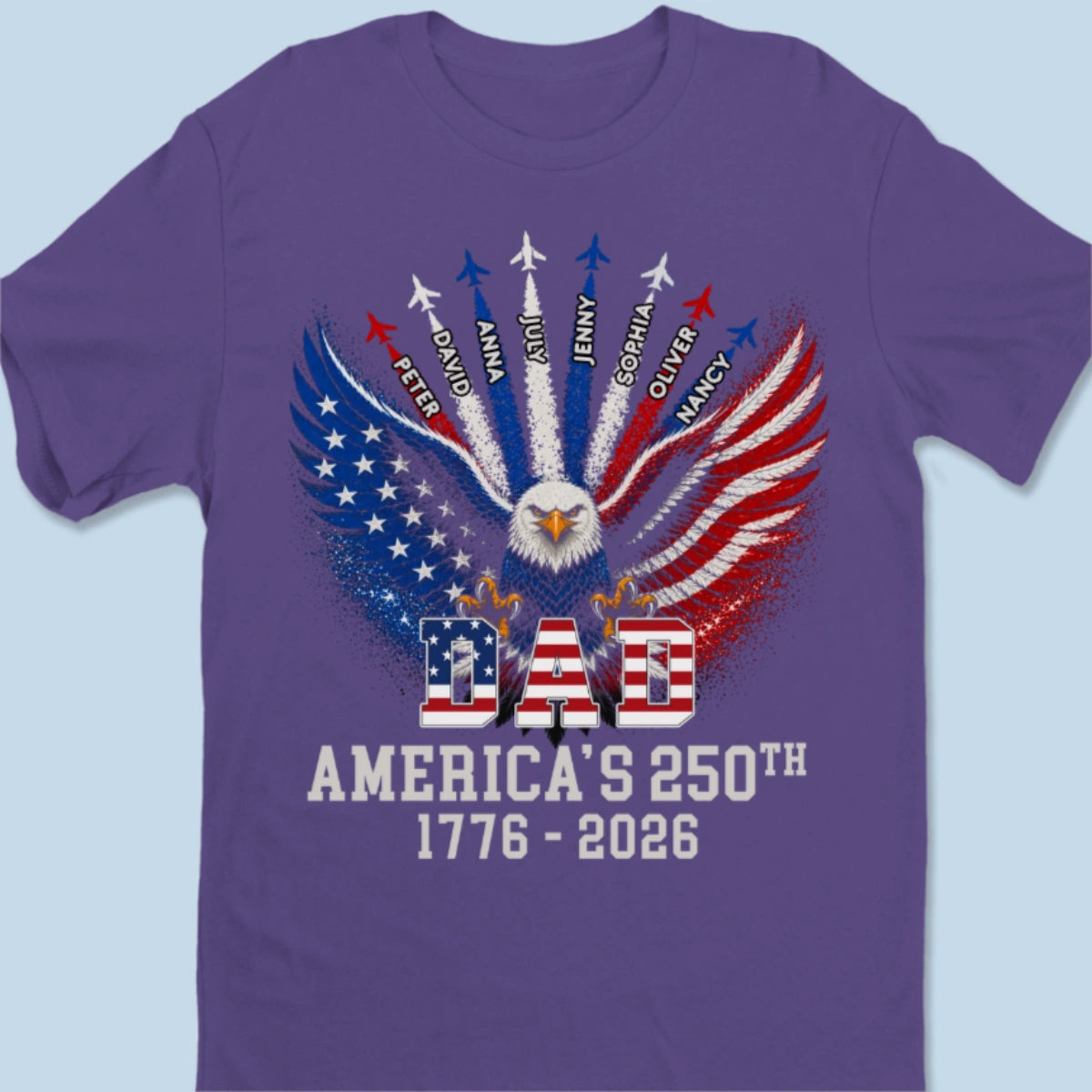 Personalized America 250th Anniversary T-shirt With 1-8 Kid's Names - Father's Day Gift For Him