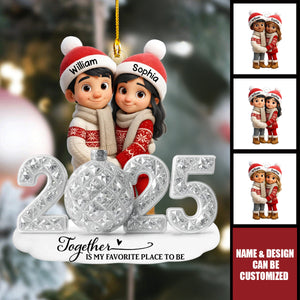 Personalized Christmas Couple 3D Crystal Effect Ornament With Icon and Names Romantic Christmas Wish Gift For Couple