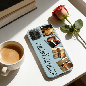 Personalized Collage Photo Minimalist Clear Phone Case With Names & BFF Picture - Birthday Anniversary Gift For Best Friends & Couples