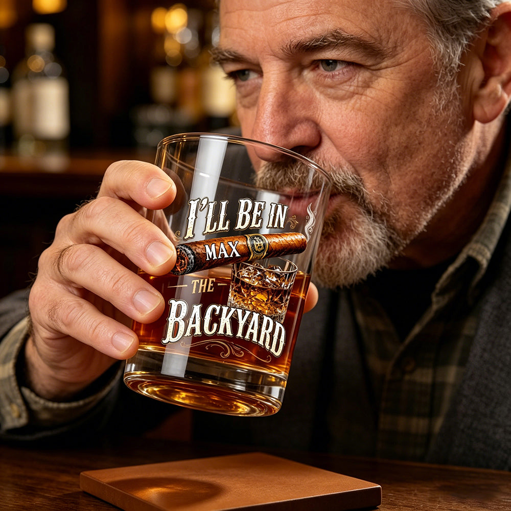 Personalized Bourbon Whiskey Glass With Name & Cigar - Father's Day Gift For Him