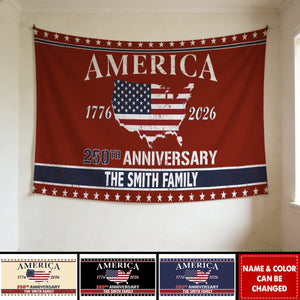 Personalized Patriotic America 250th Anniversary House Flag With Family Name & Color- Vintage Patriotic Gift For Families