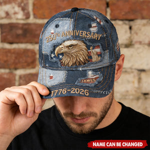 Personalized Vintage 1776-2026 Patriotic Classic Cap With Name & Eagle Design - Independence Day USA 250th Anniversary Gift For Men