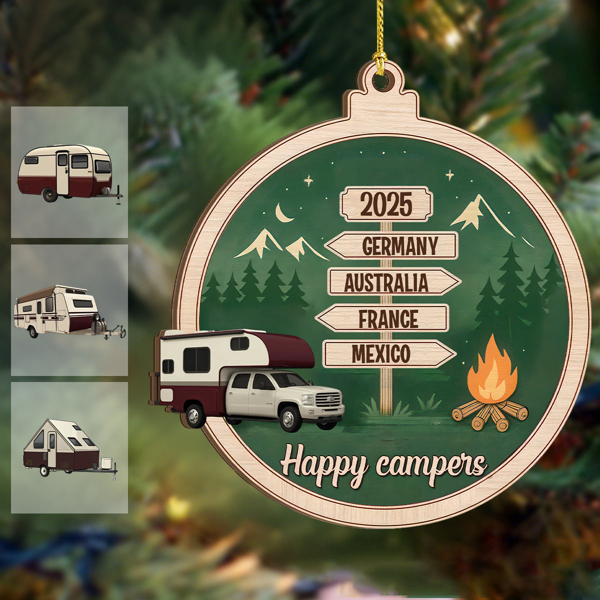 Personalized Camping Woodland Adventure Ornament With 1-6 Locations & Year Nature Adventure Holiday Gift For Adventure Lover