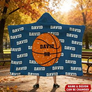 Personalized Balls Design Hooded Blanket With Name & Number - Birthday | Christmas | Game Day Gift For Sports Fan & Kids