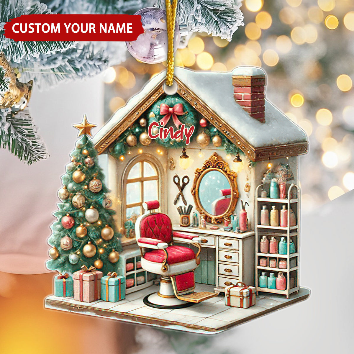 Personalized Hair Salon Christmas Ornament With Name | Exclusive Winter Hairdressing Fairy Tale For Hairdressers Stylists