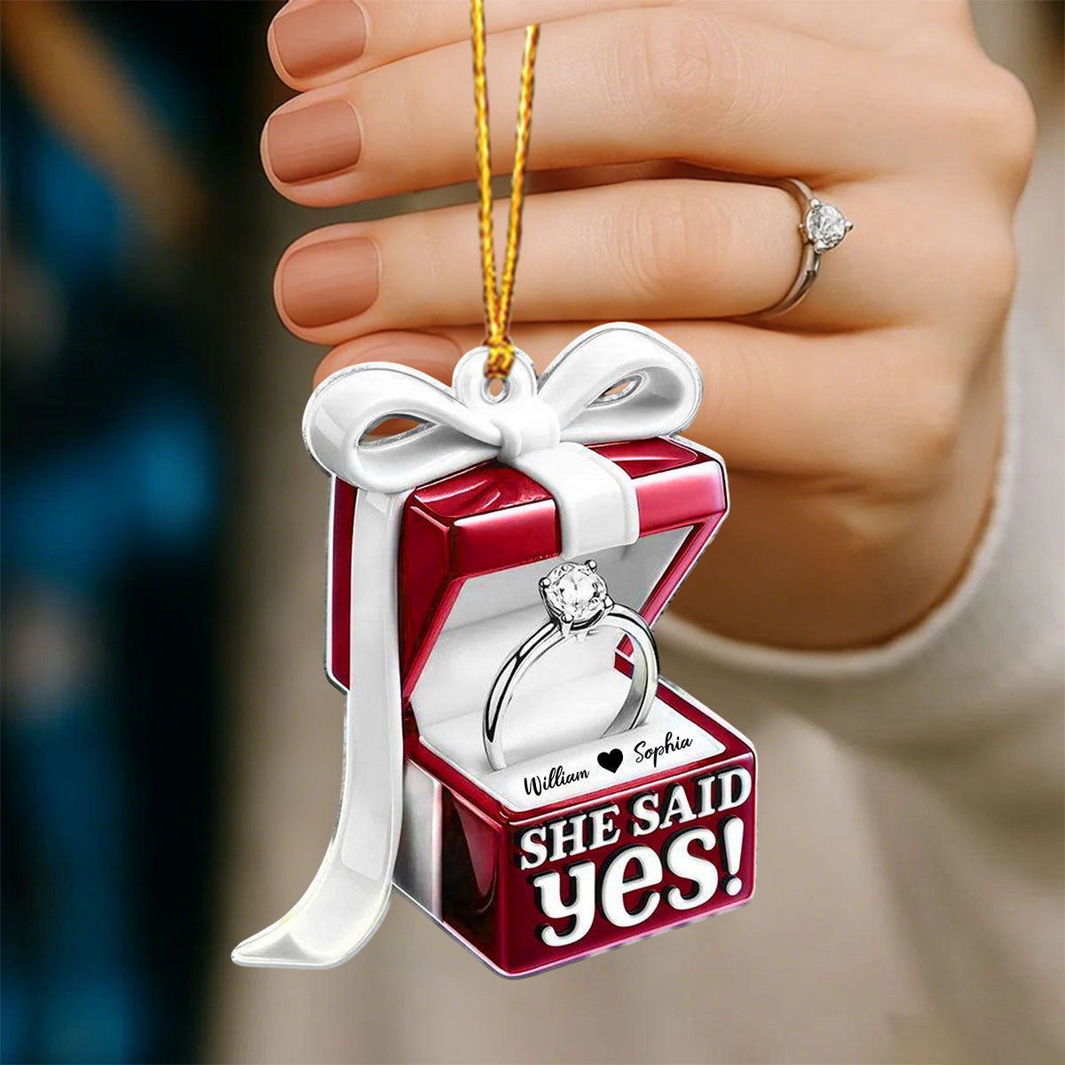 Personalized She Said Yes Engagement Ornament With Name Christmas,Engagement & Wedding Anniversary Gifts For Couple