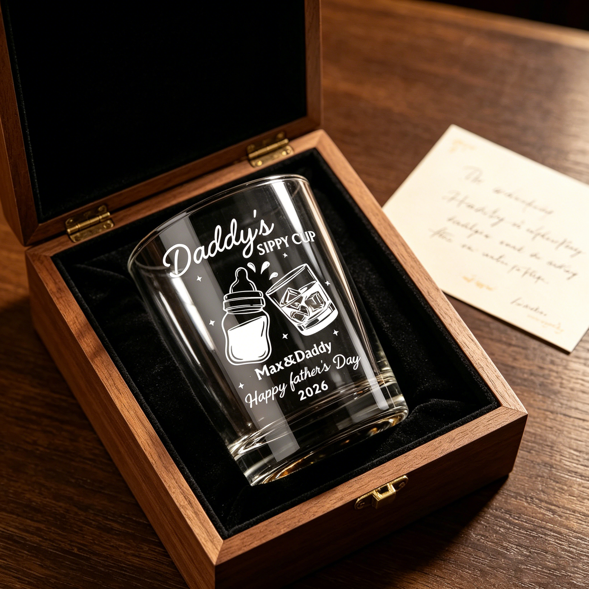 Personalized Daddy's Sippy Cup Whiskey Glass With Names & Baby Bottle - Father's Day Gift For Dad