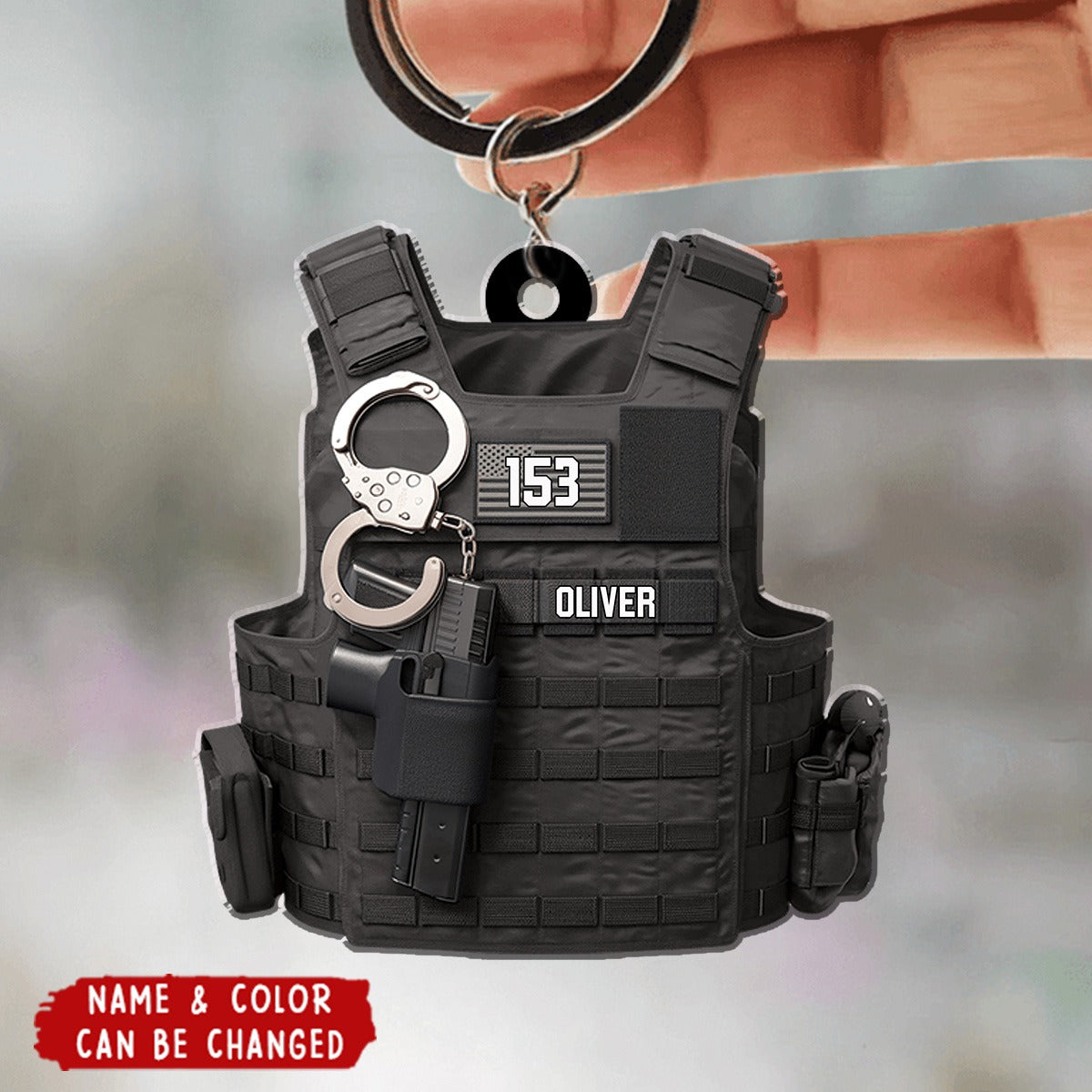 Personalized Law Enforcement Gift - Tactical Bulletproof Vest Keychain, Custom Name & Badge Number, Durable Acrylic Tribute for Police Retirement/Memorial Day