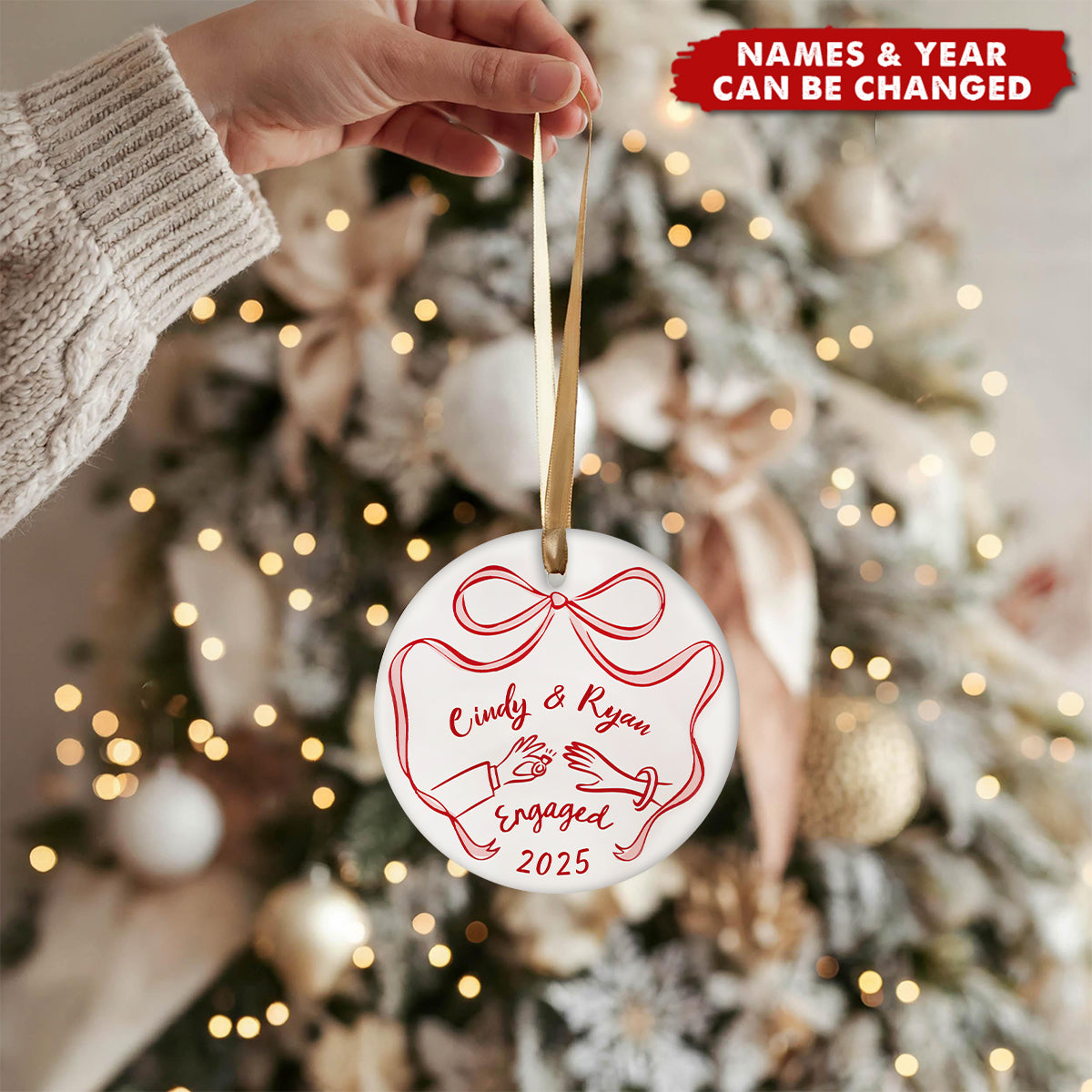 Personalized First Christmas Engaged Ornament | Custom Ceramic Engagement Gift For Couples & Fiancés For Christmas Anniversary