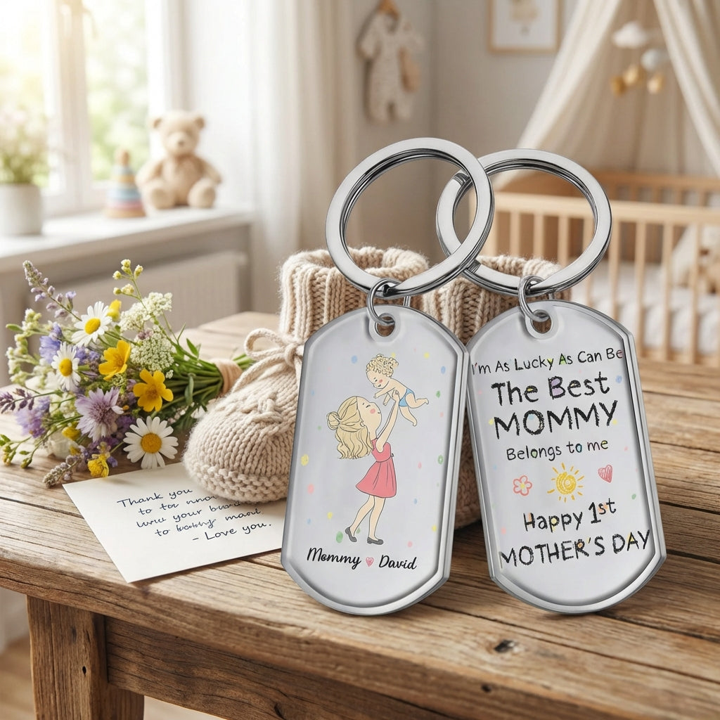 Personalized Keychain With "Lucky Me, The Best Mom Belongs To Me" | Gift For New Mom