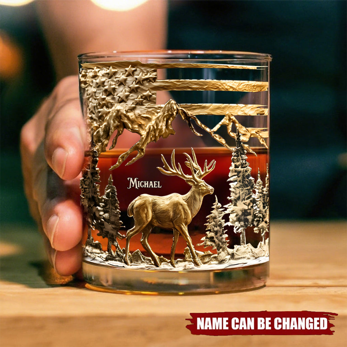 Personalized Deer & Forest Whiskey Glass With Name Unique Thoughtful Gift For Dad Husband Friend