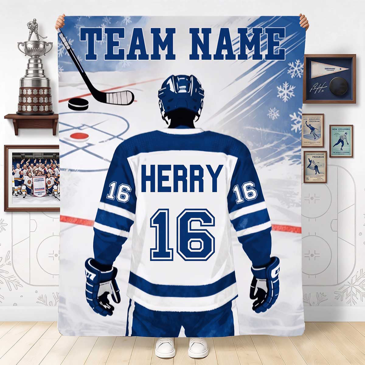 Personalized Hockey Player Fleece Blanket | Sports Gift For Hockey Player Athlete Men Boys