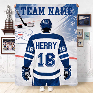 Personalized Hockey Player Fleece Blanket | Sports Gift For Hockey Player Athlete Men Boys
