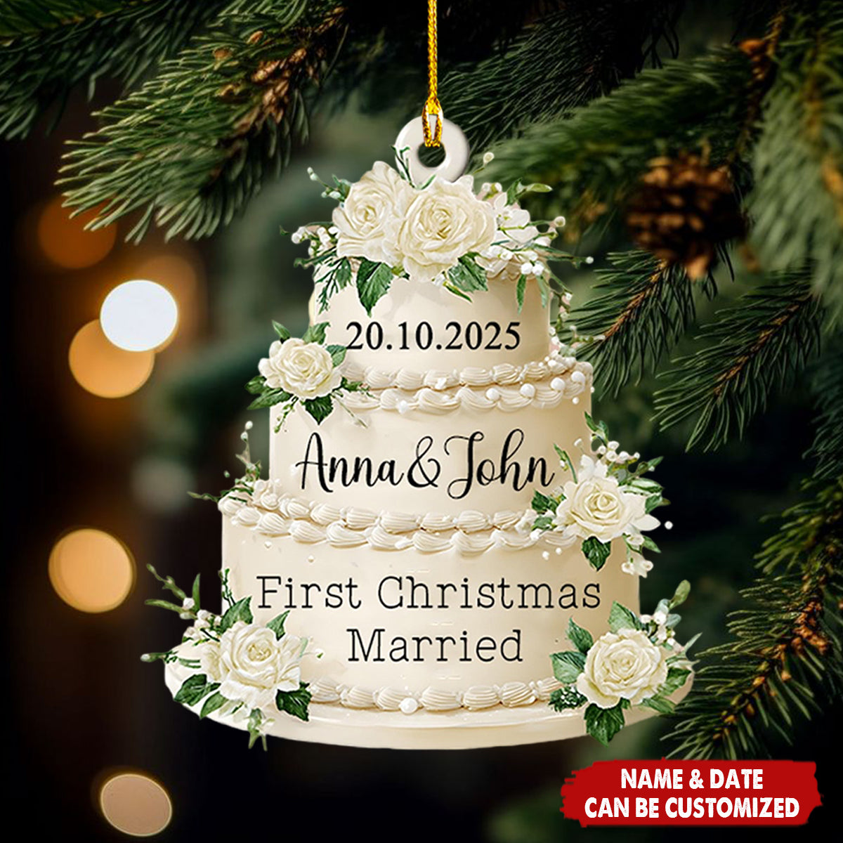 Personalized Wedding Cake "First Christmas Married" Ornament With Names & Date Unique Christmas Anniversaries Gift For Newlyweds And Couple