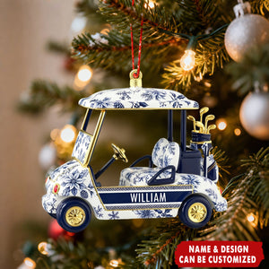 Personalized Floral Golf Cart Acrylic 3D Effect Ornament With Name - Christmas Decor Birthday Gift For Golfers