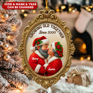 Personalized Vintage Mr. & Mrs. Claus Frame Ornament With Names Design & Year "Growing Old Together Since" Christmas Decoration For Couples