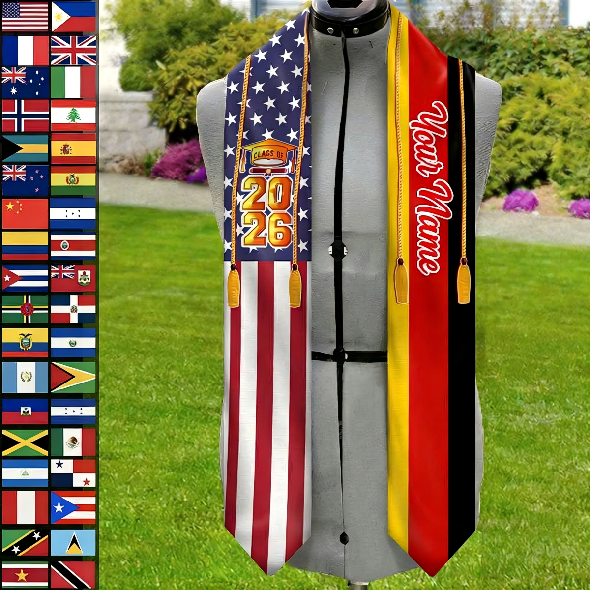 Personalized Country Flag Class of 2026 Stoles Sash With Name & Year | Graduation Senior Gift